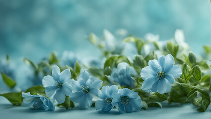 A blue flower garden with a blue background