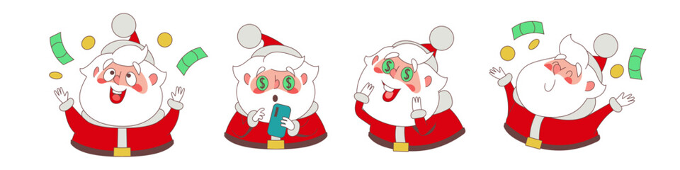 Set of characters of  Santa Claus with money for adds and stickers