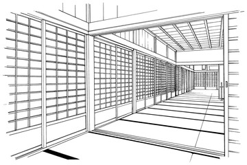 漫画風ペン画イラスト　和風_室内