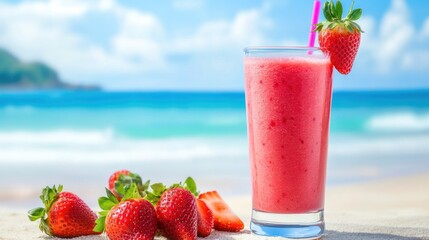 Strawberry Smoothie on the Beach
