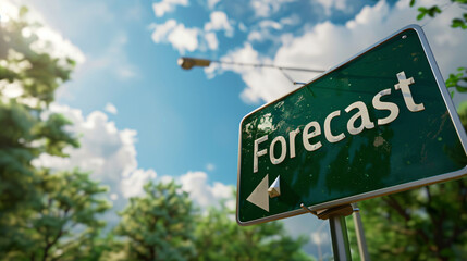 Fototapeta premium Sunny day forecast: green road sign showing the way