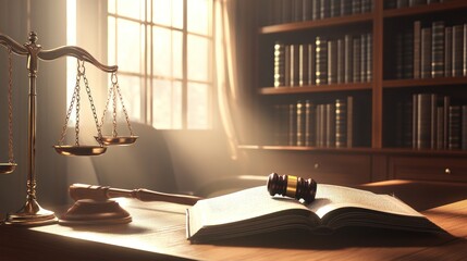 Obraz premium Scales of Justice in a Law Library