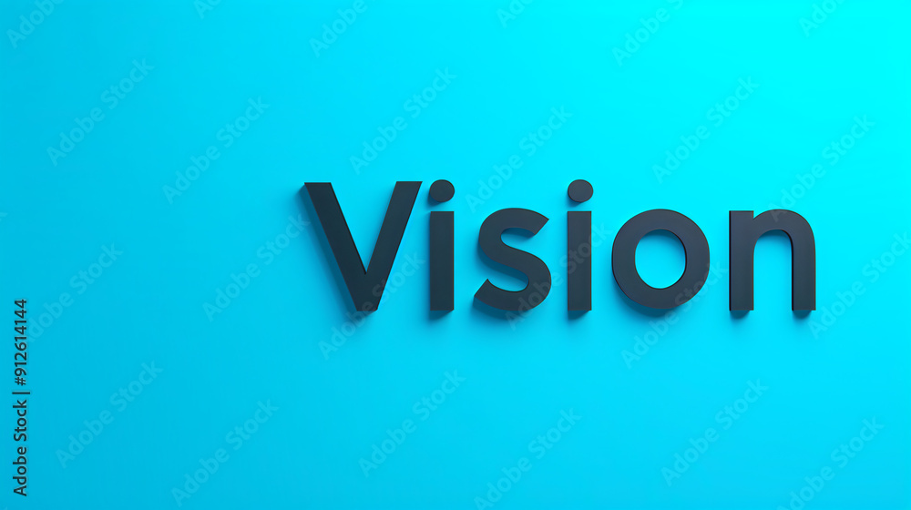 Aufkleber 3d rendering of the word vision with a shadow against a blue backdrop