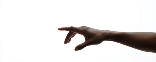 A hand pointing to the right. The hand is black and white
