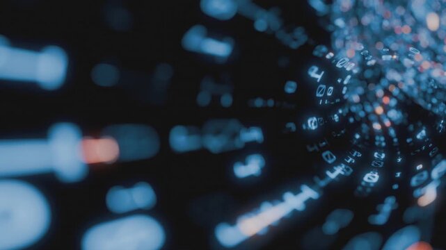 Inside AI Artificial intelligence technology concept. Stream of binary digital data flowing through communication network cables. Seamless loop