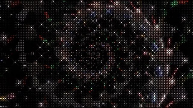 abstract lines colorful dots light shining round shape in center, black background	