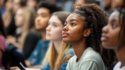 Obraz premium Engaged Students at College Orientation Session in Lecture Hall