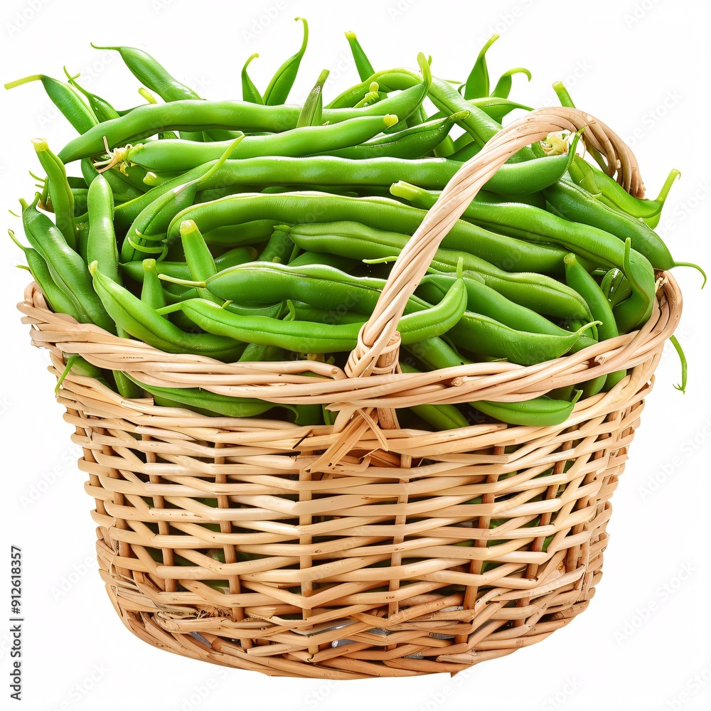 Wall mural a high-definition photo of fresh green beans in a basket