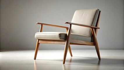 Mid-century modern chair with sleek wooden frame and minimalistic design, retro, vintage,...