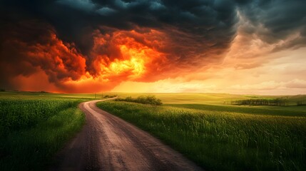 Fototapeta premium Dramatic Sunset Over Country Road.