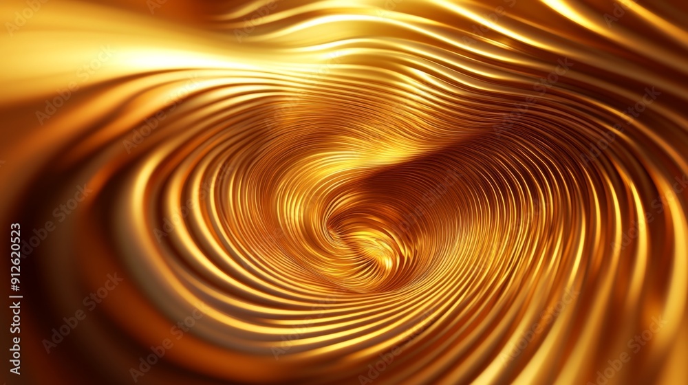 Poster abstract 3d golden vortex with shimmering, radiant curves, symbolizing power and motion.