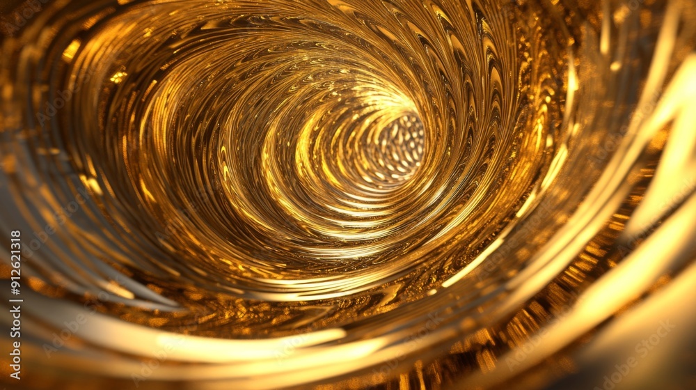 Fototapete Abstract 3D golden vortex with shimmering patterns, creating a sense of luxury and depth.