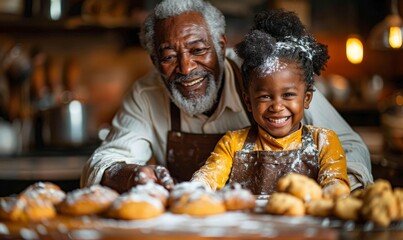 A family baking cookies together in a cozy kitchen