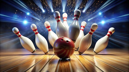 Exciting bowling experience with the sound of pins being knocked down, bowling, pins, ball, strike, spare, alley, lane