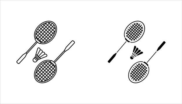 Badminton icon set. badminton racquets with shuttlecock line art vector icon for sports apps and websites.