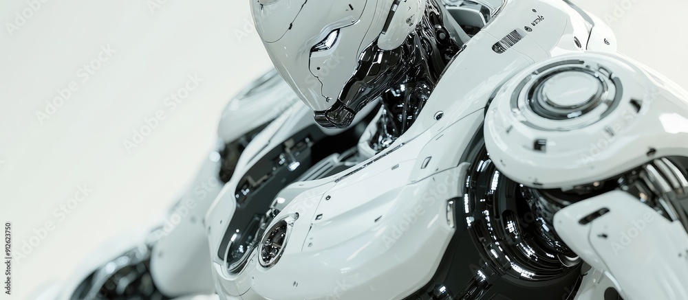 Poster futuristic 3d rendering of a droid robot exploring advanced technology development in artificial int