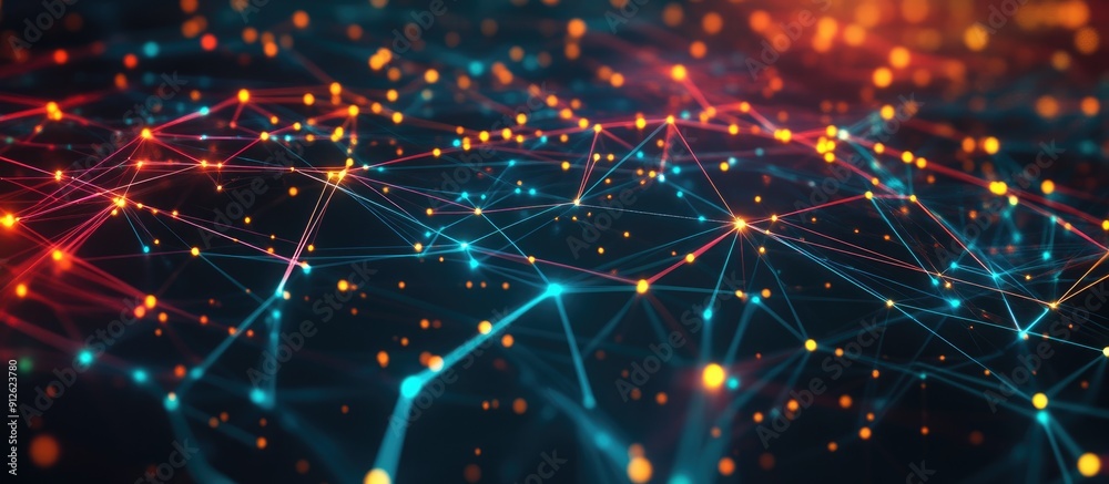 Poster digital technology network connection perspective illustration on a data driven background