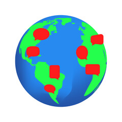 Vector illustration of earth with speech bubbles on transparent background