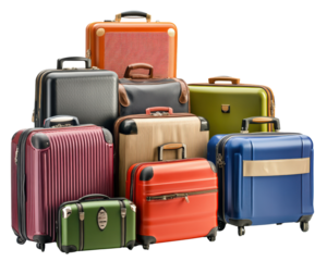 A group of luggage isolated on white transparent background