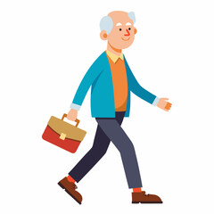 Grandfather walking with briefcase art vector illustration