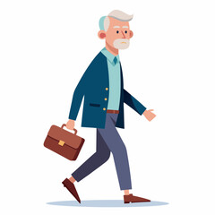 Grandfather walking with briefcase art vector illustration