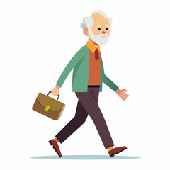 Grandfather walking with briefcase art vector illustration