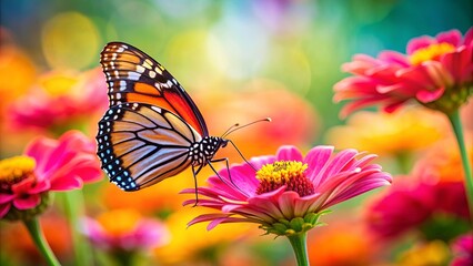Obraz premium Butterfly perched delicately on a vibrant flower, butterfly, flower, nature, wildlife, insect, colorful, vibrant, beauty