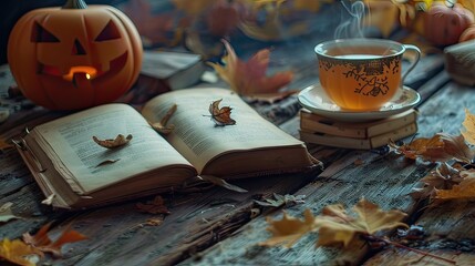 halloween still life with pumpkin