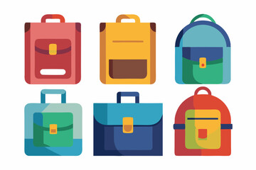 Vector Line Art: 6 Different Styles of School Bag Illustrations - Outline, Silhouette, Black Silhouette