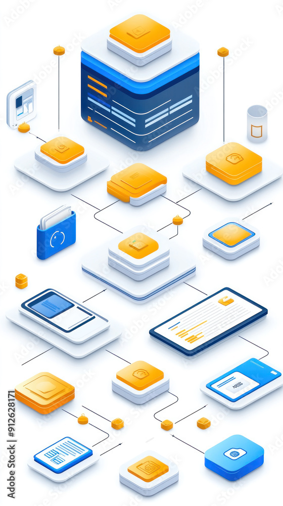Poster a computer network diagram with many different devices and a phone. the devices are connected to eac