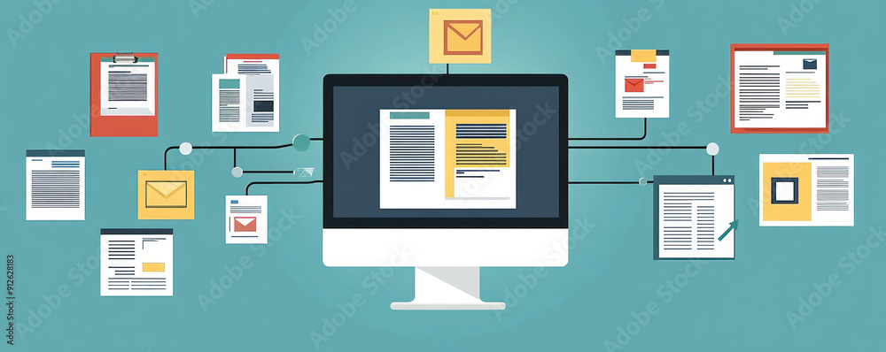 Poster a computer monitor with a lot of emails and other documents on it. the idea of the image is that of 