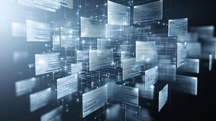 Obraz premium A computer screen with many small squares on it. The squares are all different sizes and colors. The image gives off a feeling of a digital world or a futuristic setting