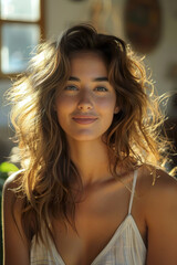 Fototapeta premium Outdoor portrait of young woman with serene expression