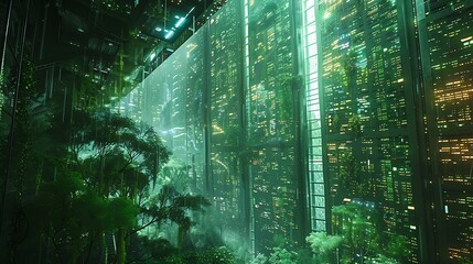 Cybernetic rainforest, nature enhanced by technology, 