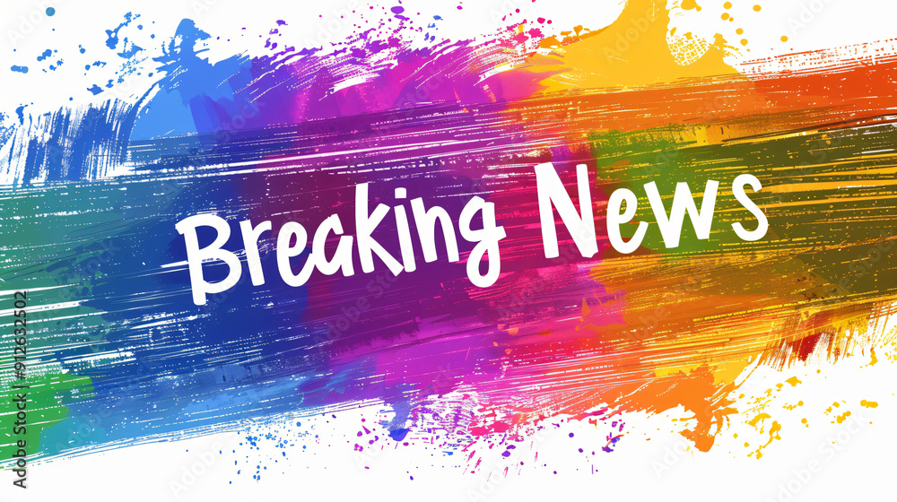 Poster Breaking news message displayed on a vibrant painted backdrop with streaks and splatters