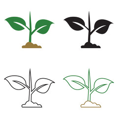 Seedling icon, vector. Green and black leafy sapling icon, symbol. Green and black  tree with leaves vector. Ecology icon, Small tree. vector illustration. Isolated on white background. EPS 10