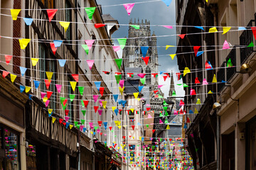 Rouen, Normandy, France, Damiette street, famous for antique shops, traditional colorful...
