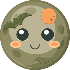 Fototapeta premium Kawaii Halloween Moon Vector Illustration in Green, Pink, and Orange Colors on Transparent Background, Featuring a Cute and Whimsical Theme for Autumn