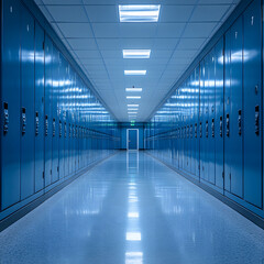 hallway of lockers isolated on white background, space for captions, png