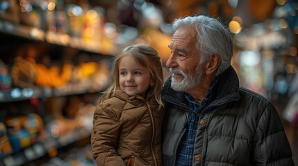 Obraz premium Grandfather and Granddaughter Shopping Together