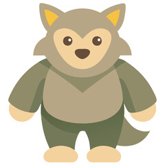 Obraz premium Kawaii Vector Illustration of Autumn and Halloween Theme with Werewolf on Transparent Background in Green Color Palette, featuring a Playful and Whimsical Design for Seasonal Festivities with a Spooky