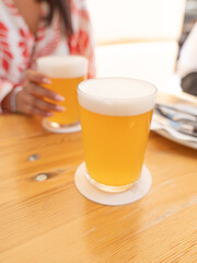 Non-alcoholic craft beer in a glass on a table