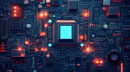 Fototapeta premium Efficient Integrated Circuit Manufacturing and Testing in Minimalist Creative Flat Illustration Style