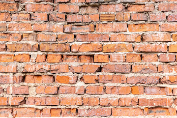 Background image of an old red brick wall destroyed by time