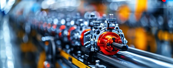 Conveyor transporting components in an automotive assembly line, industrial backdrop Strong and durable, efficient and essential, manufacturing process