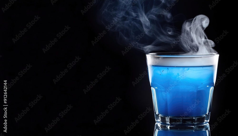 Wall mural magic potion. elixir drink. mystery blue liquid. magical poison drink. glass vial with toxic smoke. 