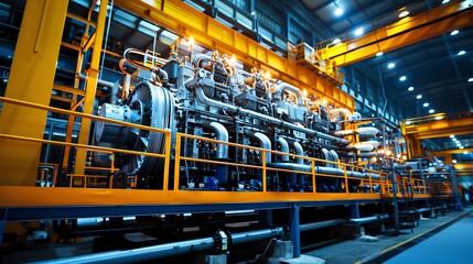 Fototapeta premium Large industrial generator powering a manufacturing plant, factory environment Powerful and durable, efficient and essential, industrial machinery