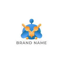 ILLUSTRATION BIRD ROBOT BLUE ORANGE GRADIENT COLOR TECH LOGO ICON TEMPLATE SIMPLE DESIGN ELEMENT VECTOR