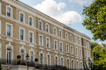 LONDON- Upmarket residential street of large mansion townhouses borough of Kensington & Chelsea