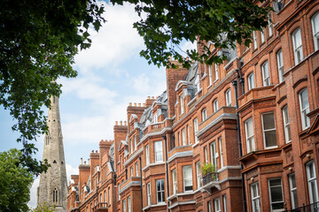 LONDON- Upmarket residential street of large mansion townhouses borough of Kensington & Chelsea